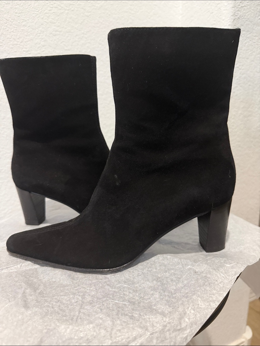 Aquatalia Black Suede Block Heel Ankle Boots